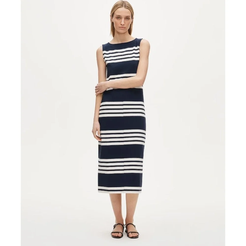 NWT J. Crew Midi Dress Small Navy Striped Mariner Cloth Sleeveless Shift Coastal
